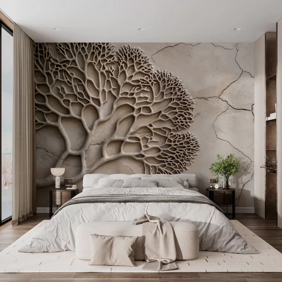 murales de pared Papel pintado en relieve con madera y grietas w02908