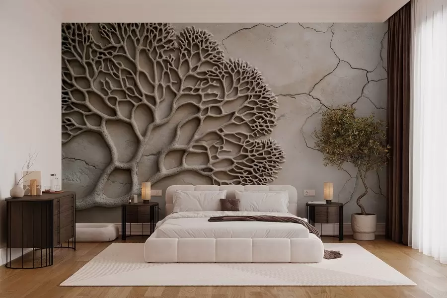 murales de pared Papel pintado en relieve con madera y grietas w02908