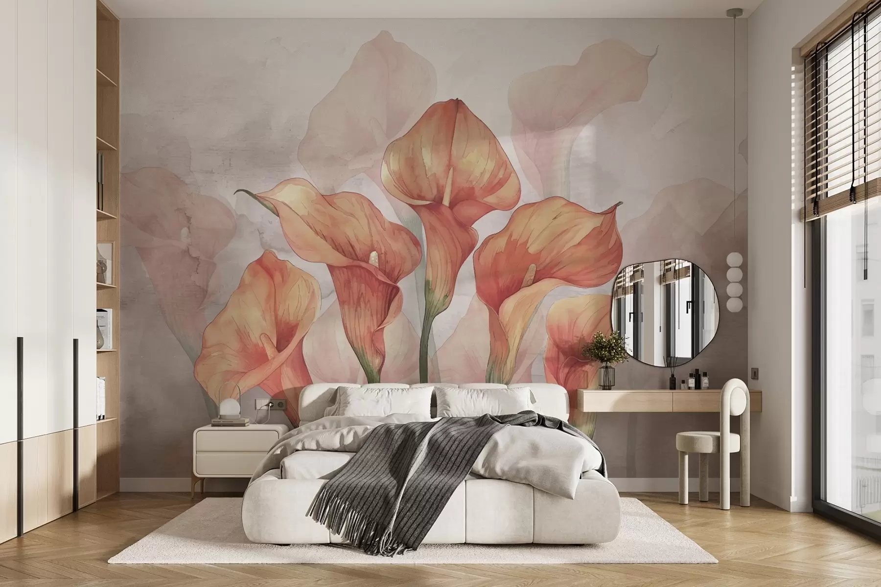 murales de pared Lirios cala sobre fondo de acuarela w02957