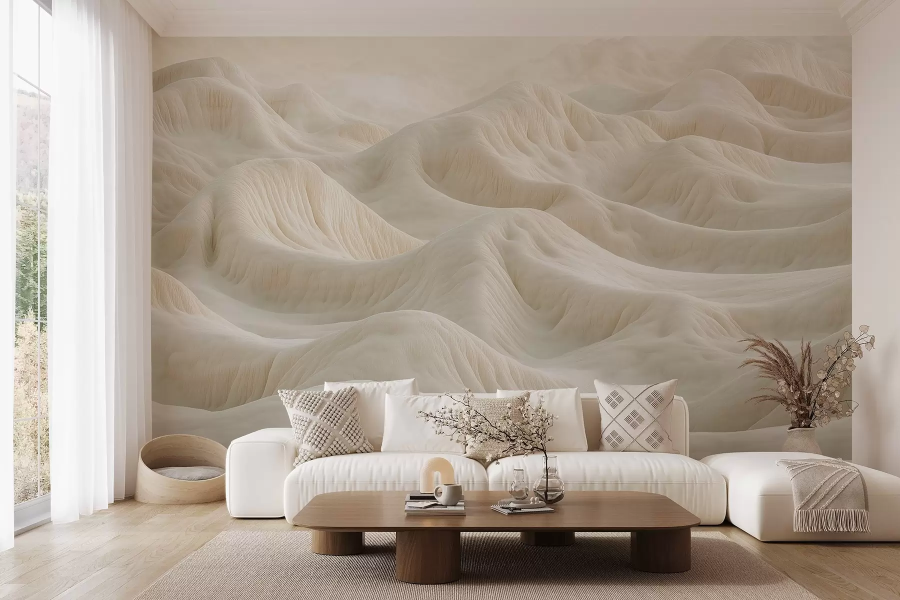 murales de pared Paisaje beige claro con colinas onduladas y dunas w08693v1