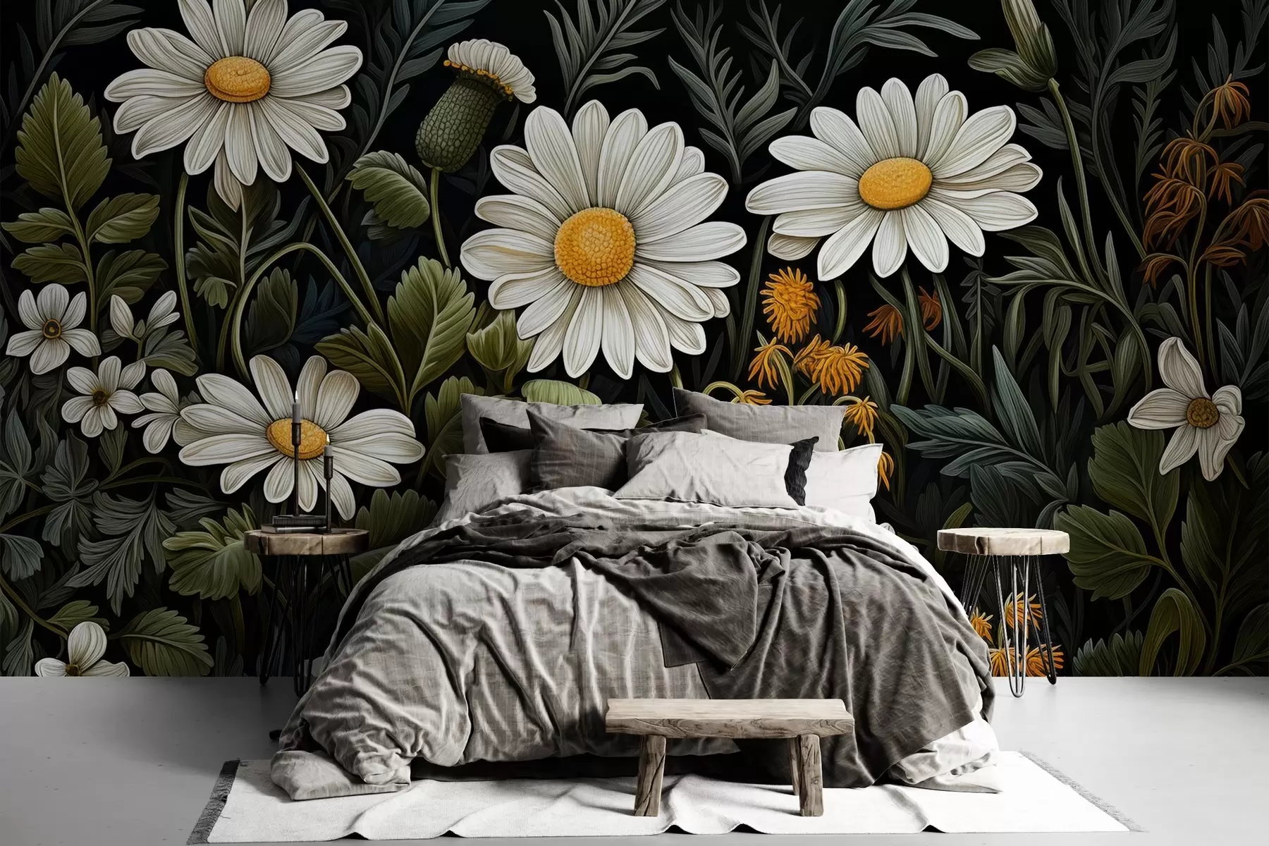 murales de pared Jardín pintado de margaritas w02980