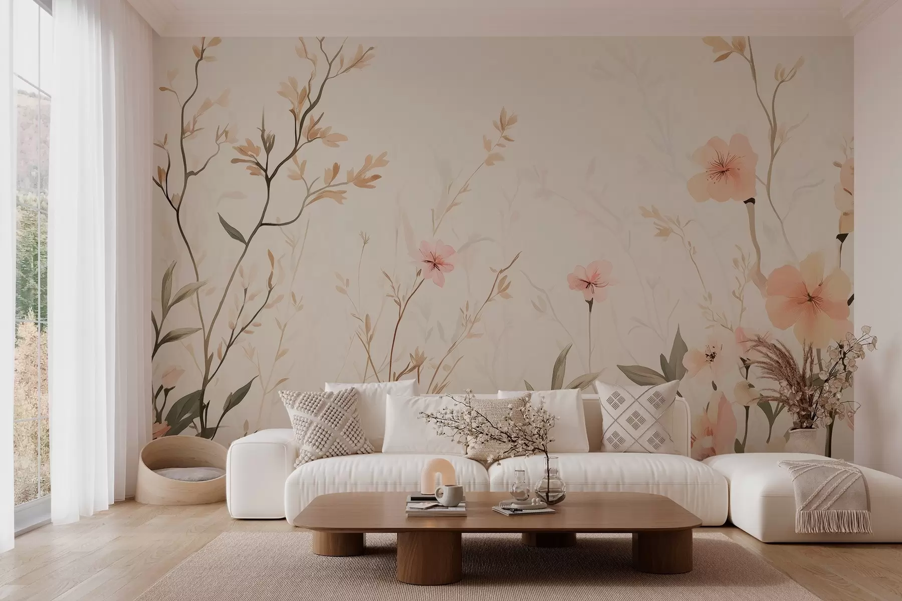 murales de pared flores silvestres con flores de melocotón w03009