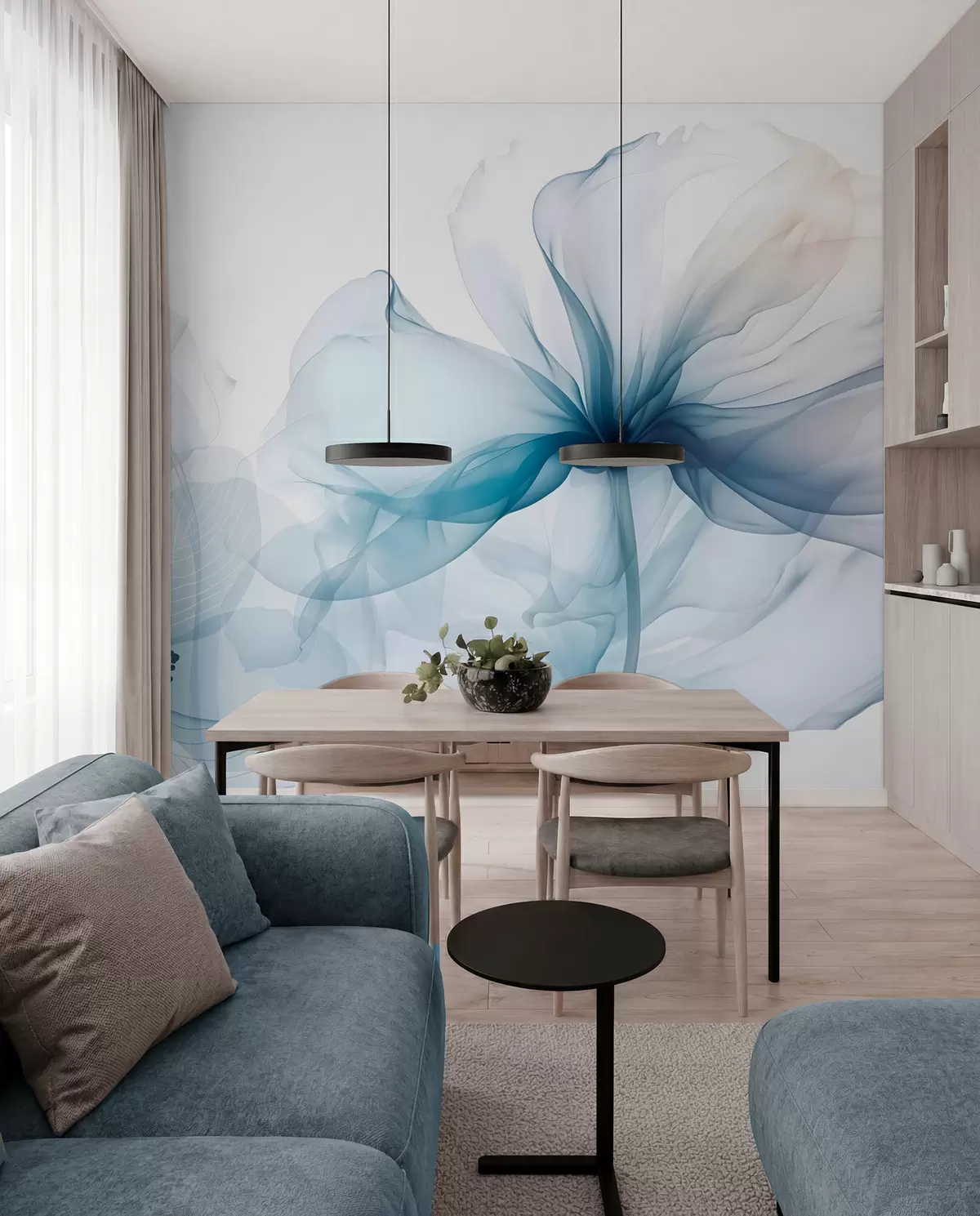 murales de pared Pétalos de tinta azul w08742