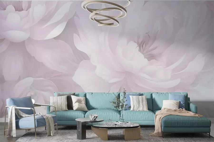 murales de pared Delicadas peonías en suaves tonos rosas y blancos sobre un fondo suave w03045v1