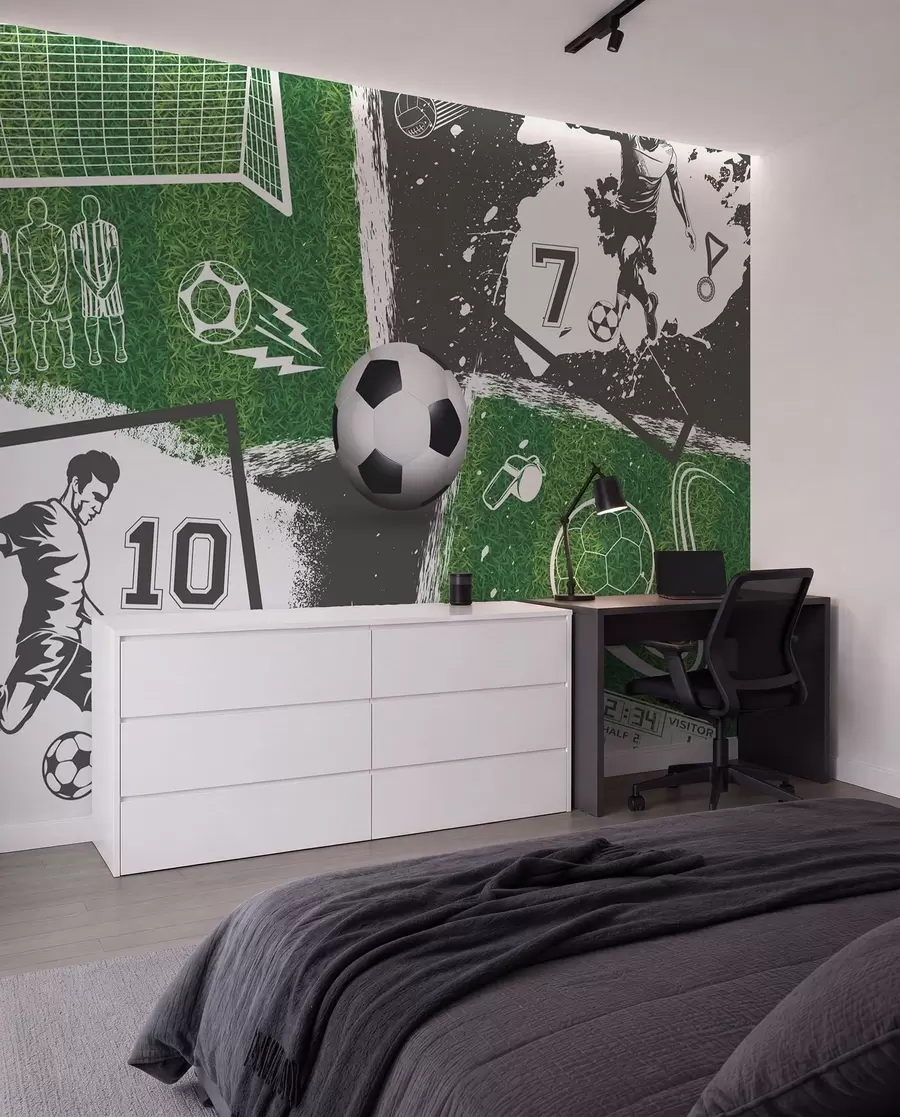 murales de pared Jugadores de fútbol, balón y campo w03121