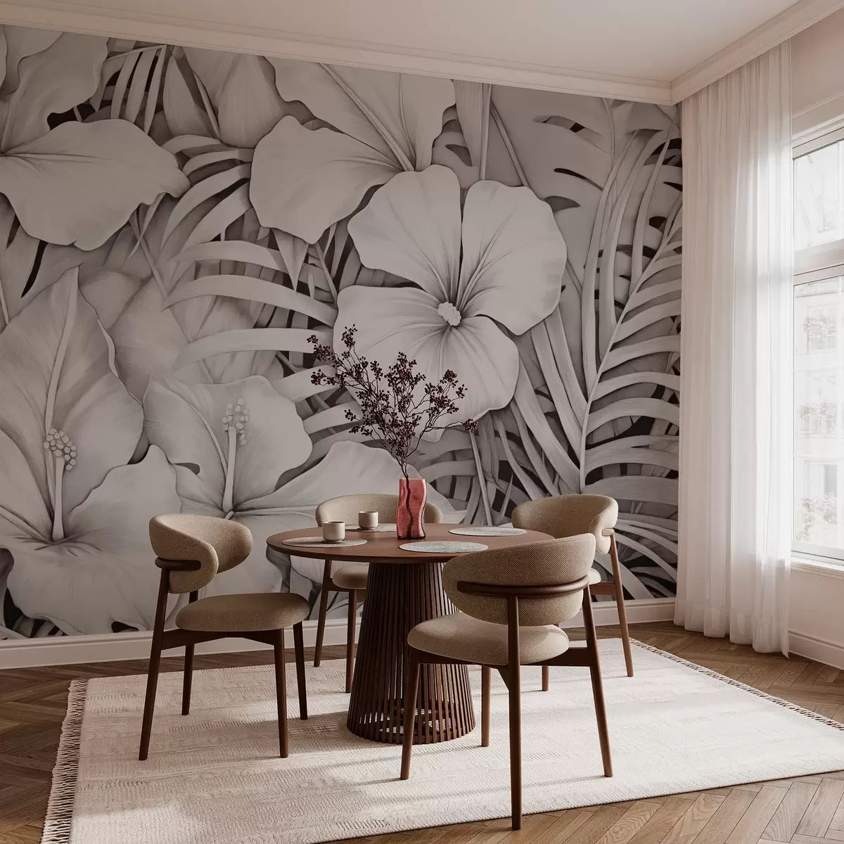 murales de pared Hojas y flores tropicales w03187v1