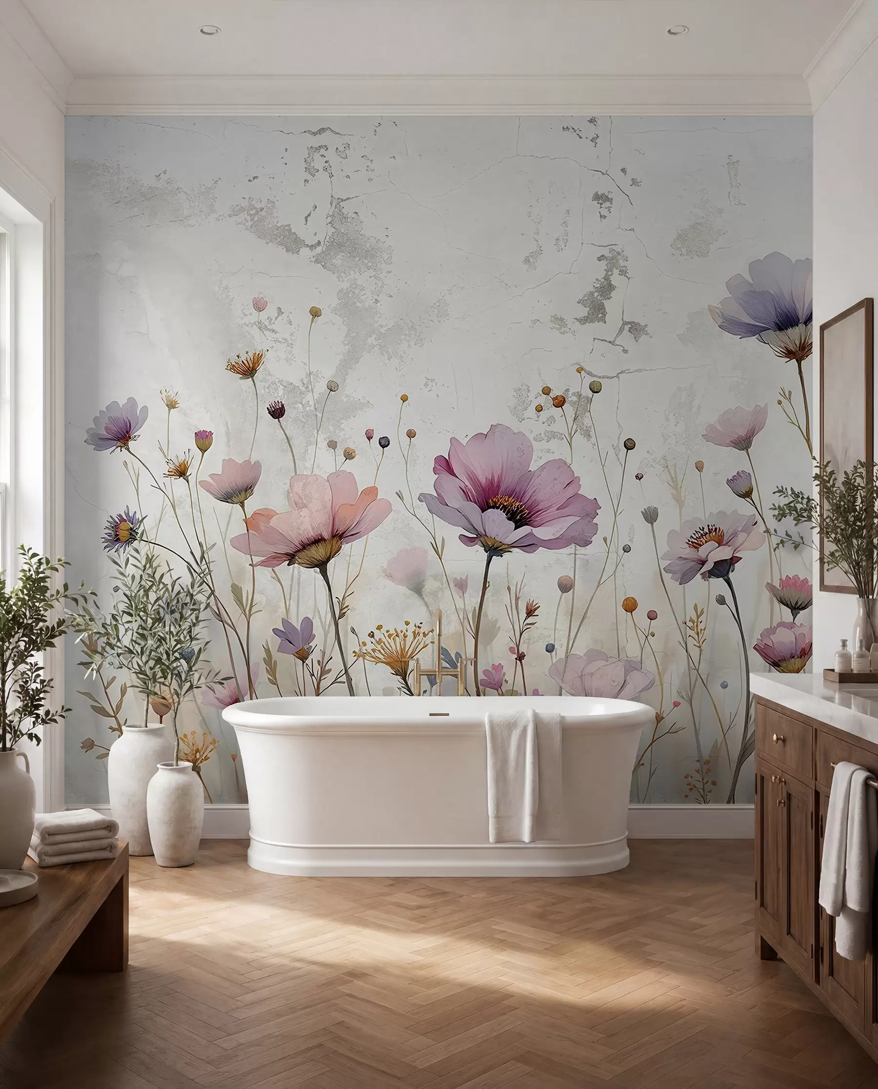 murales de pared Flores de acuarela en estilo grunge w03192
