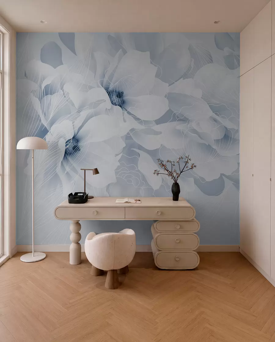murales de pared Boceto de pétalos azul hielo w08826
