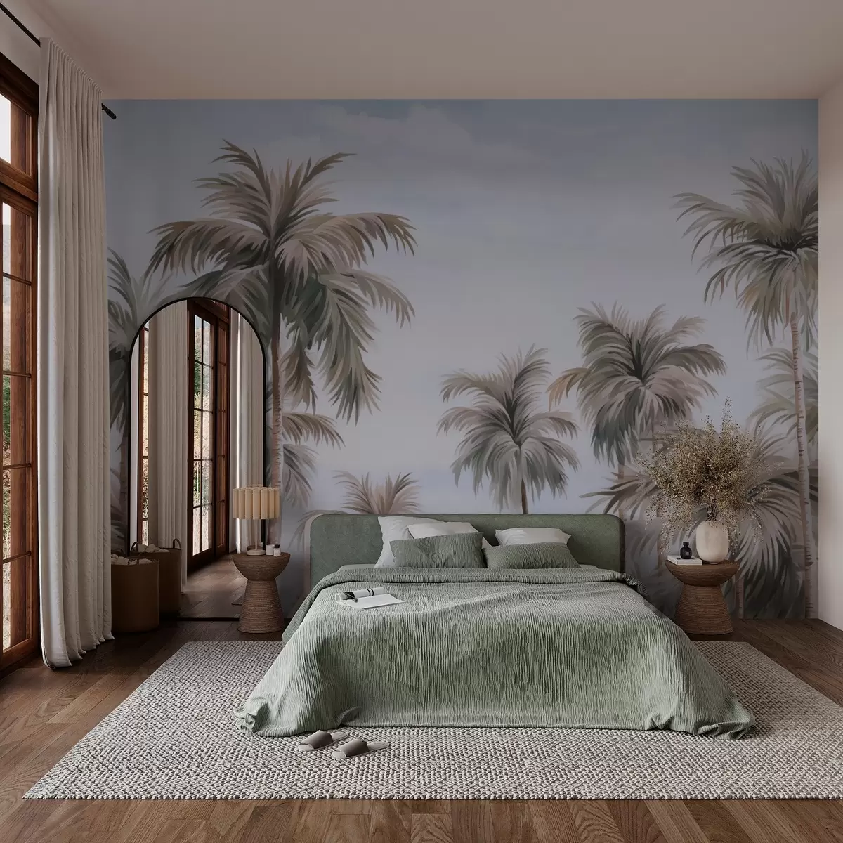 murales de pared Palmeras contra el cielo imitación de acuarela w03184