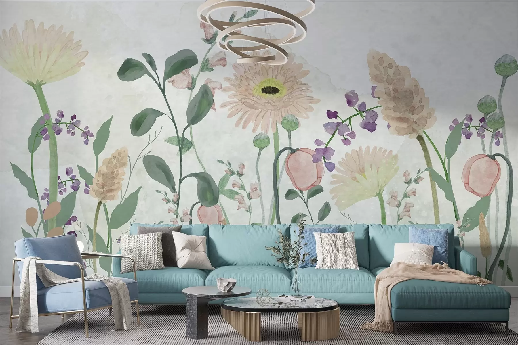 murales de pared Una floreciente sinfonía de acuarelas w03255v1
