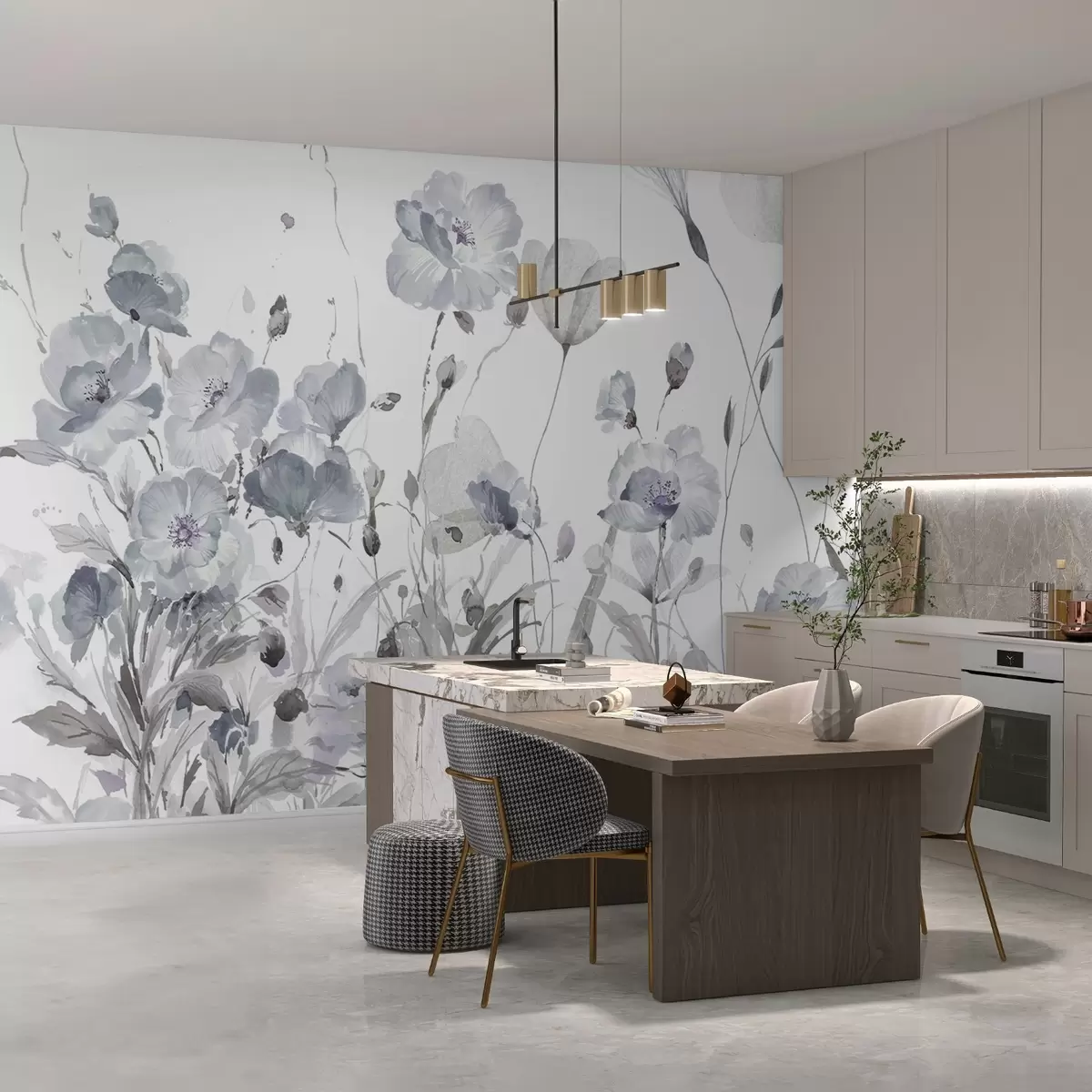 murales de pared Danza de flores en acuarela sobre lienzo blanco w03256v2