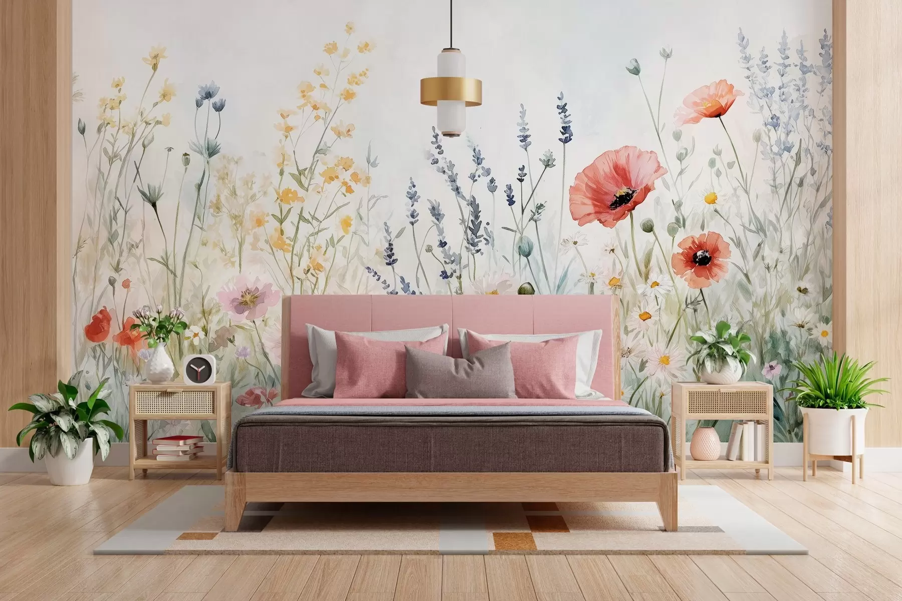 murales de pared flores silvestres y amapolas en la técnica de los trazos w03281