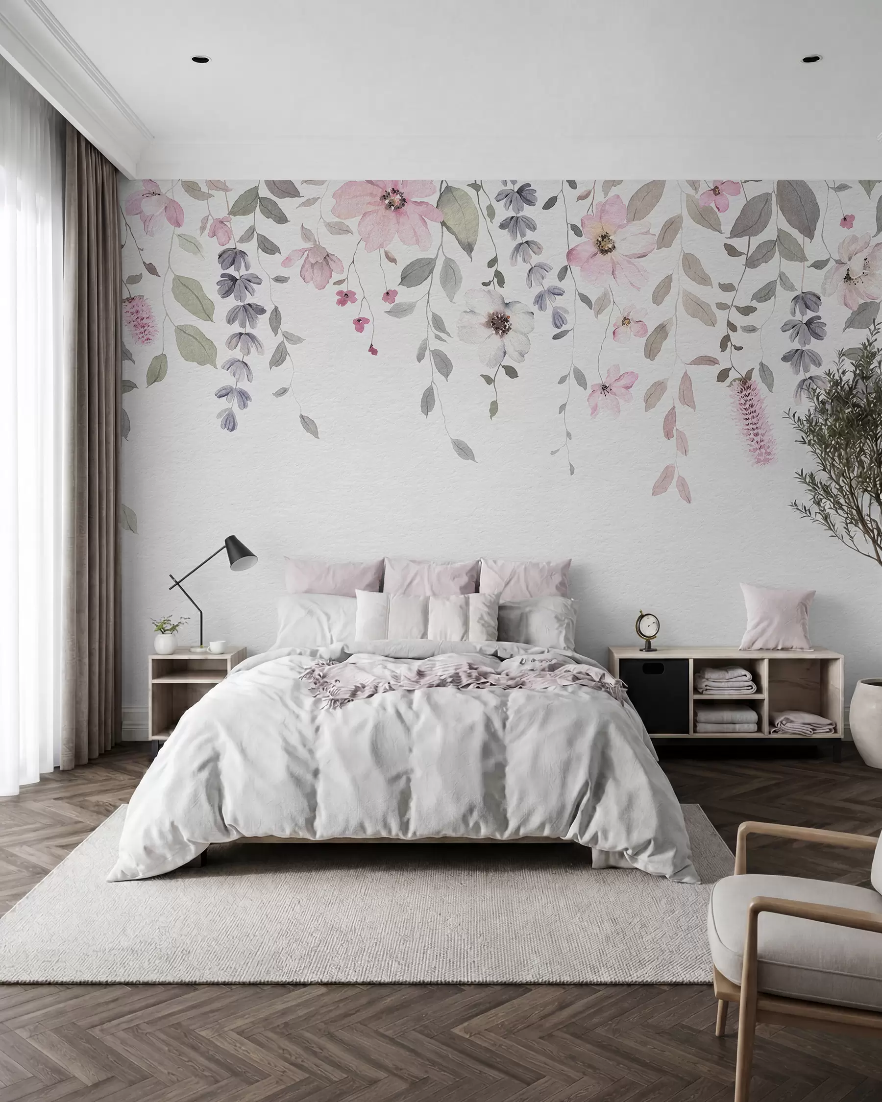 murales de pared Guirnaldas de flores rosas w03315