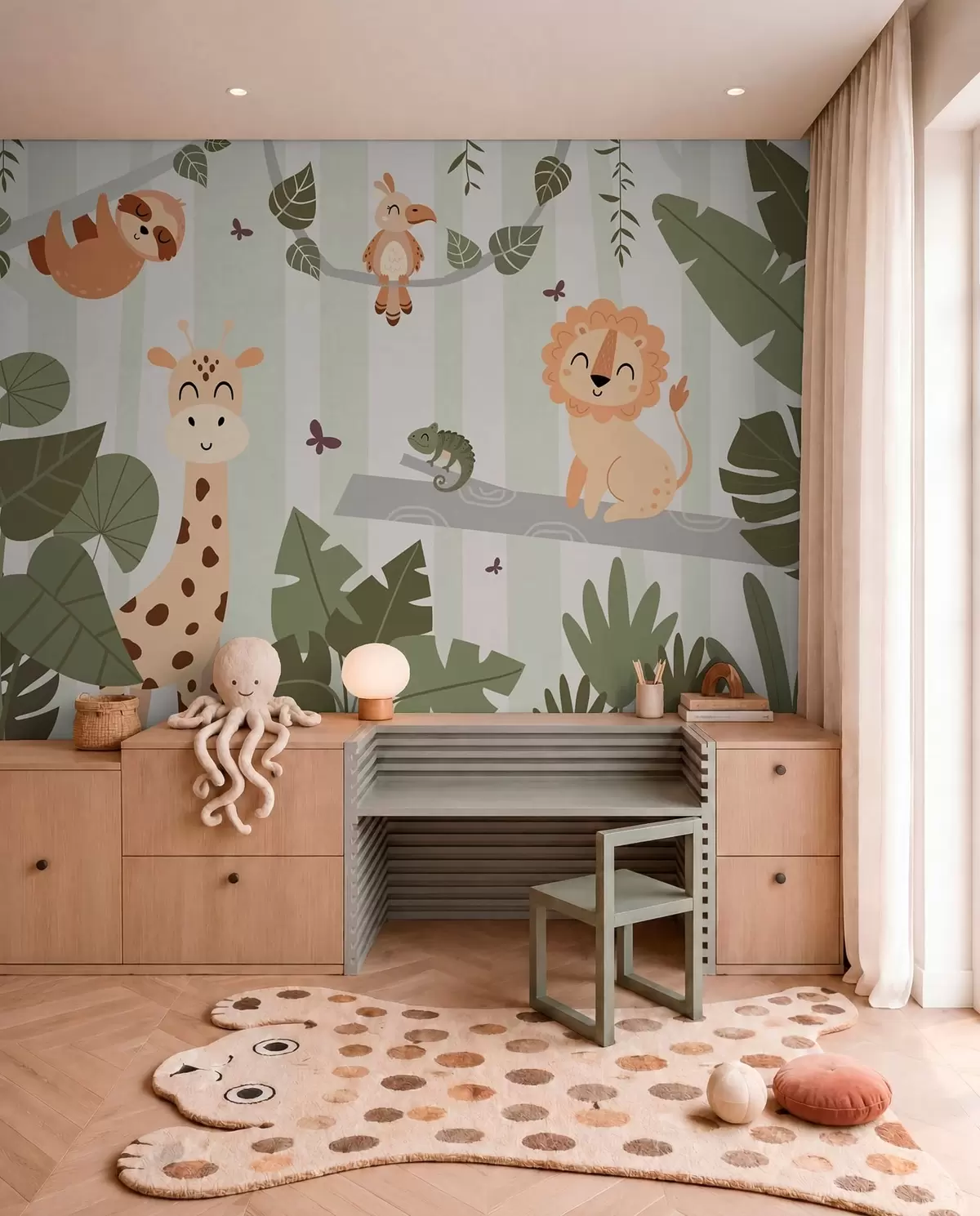 murales de pared Paisaje con animales tropicales w03376