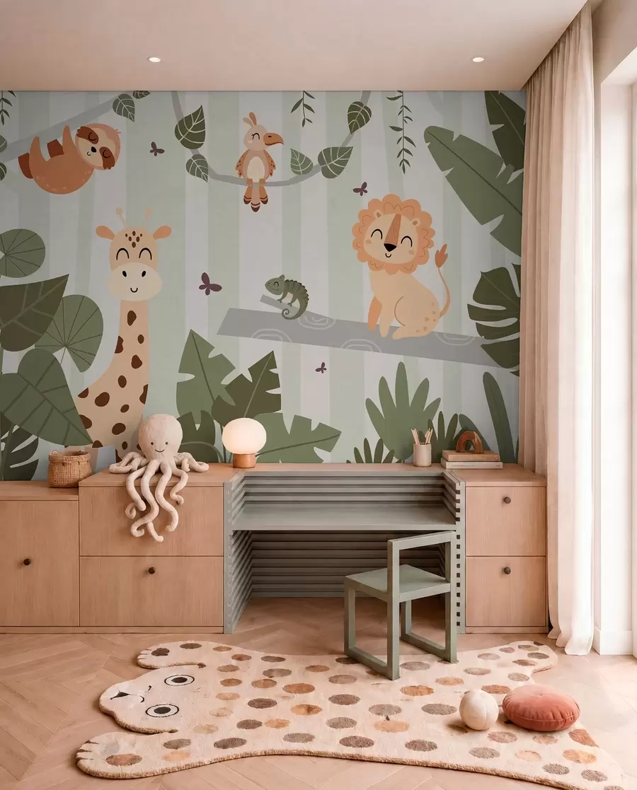 murales de pared Paisaje con animales tropicales w03376