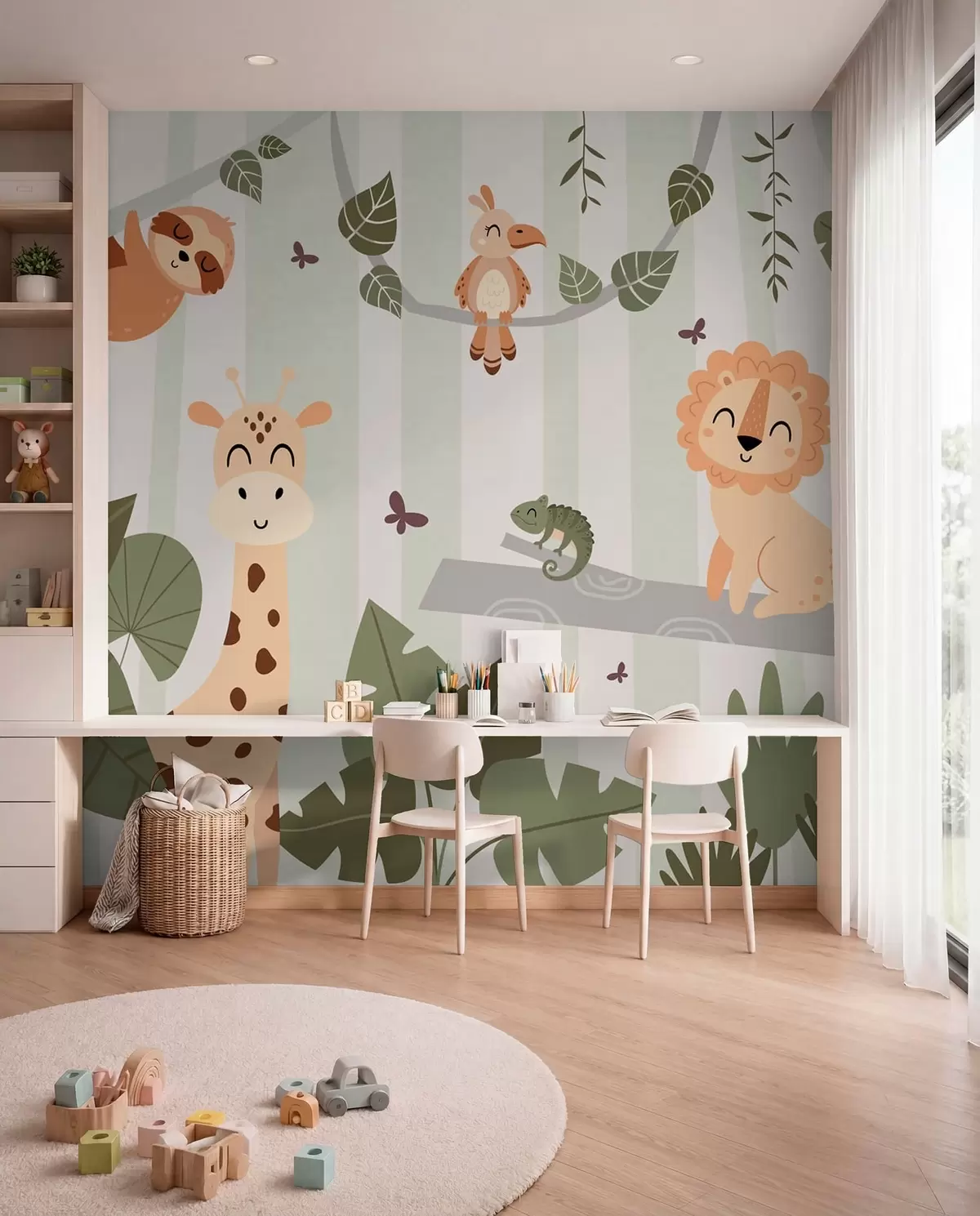 murales de pared Paisaje con animales tropicales w03376