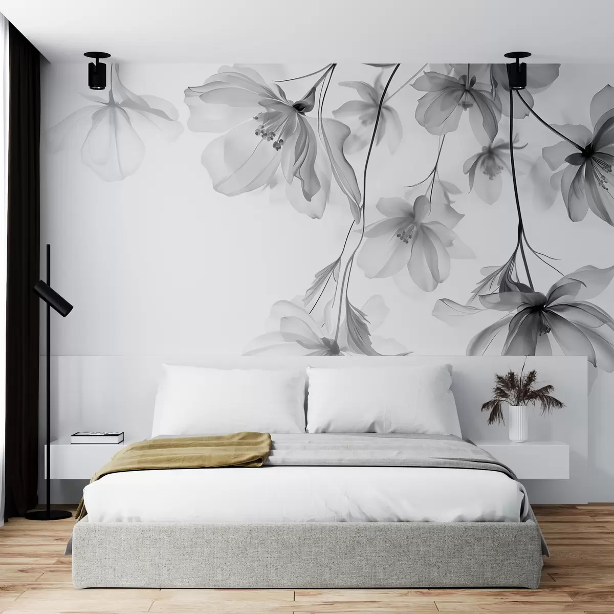 murales de pared Flores colgantes en carbón w08911