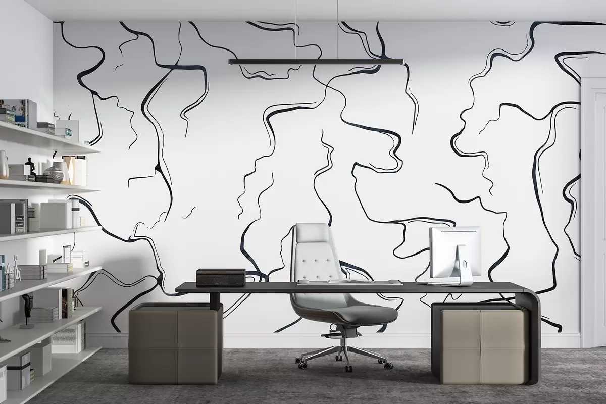 murales de pared Líneas geométricas, estilo tinta, abstracción, colores grises w03436v2