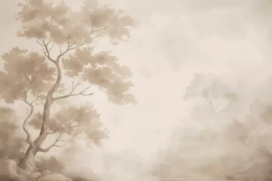 murales de pared Árbol imitación acuarela difuminada w03471