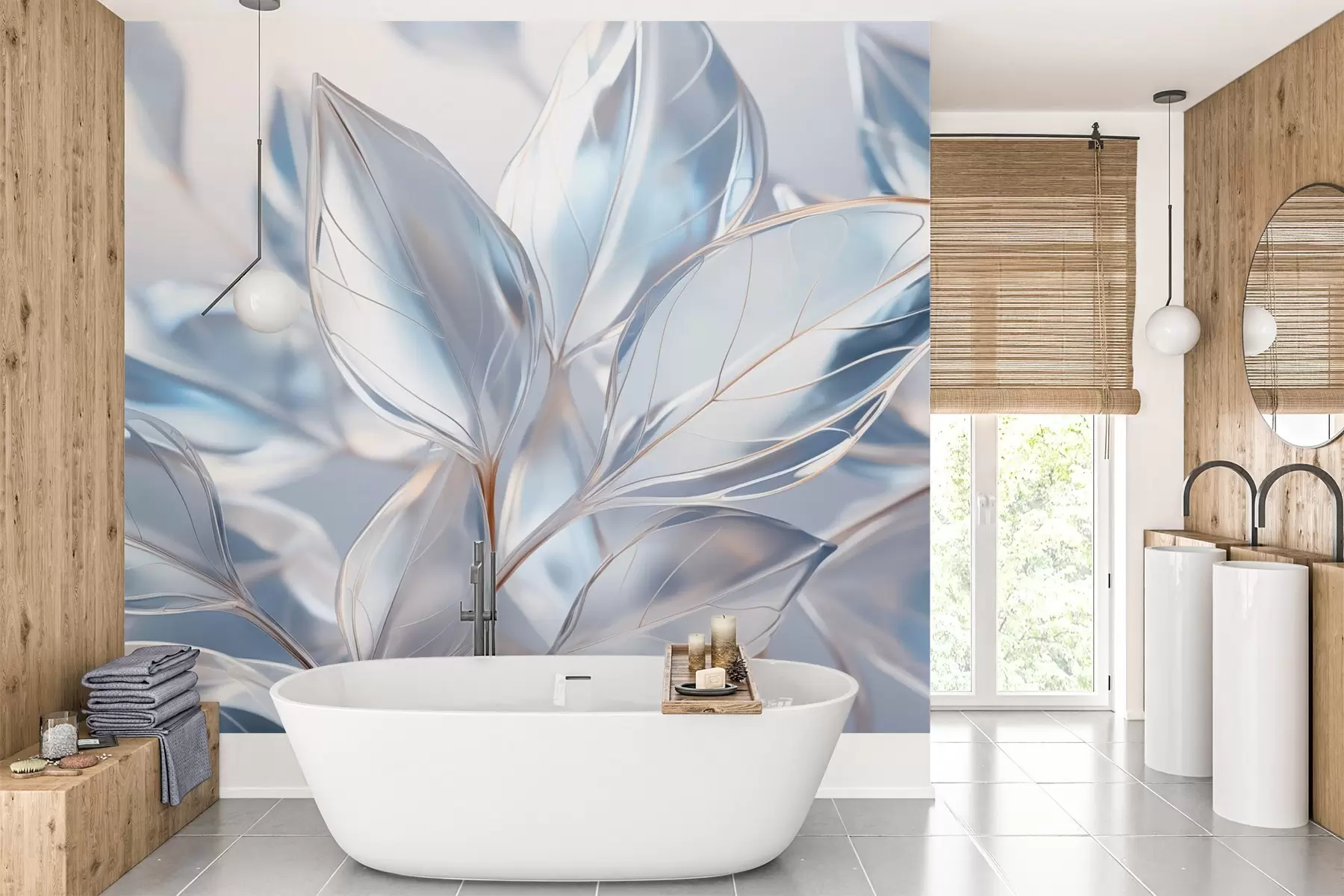 murales de pared Hojas grandes tonos azules w03472