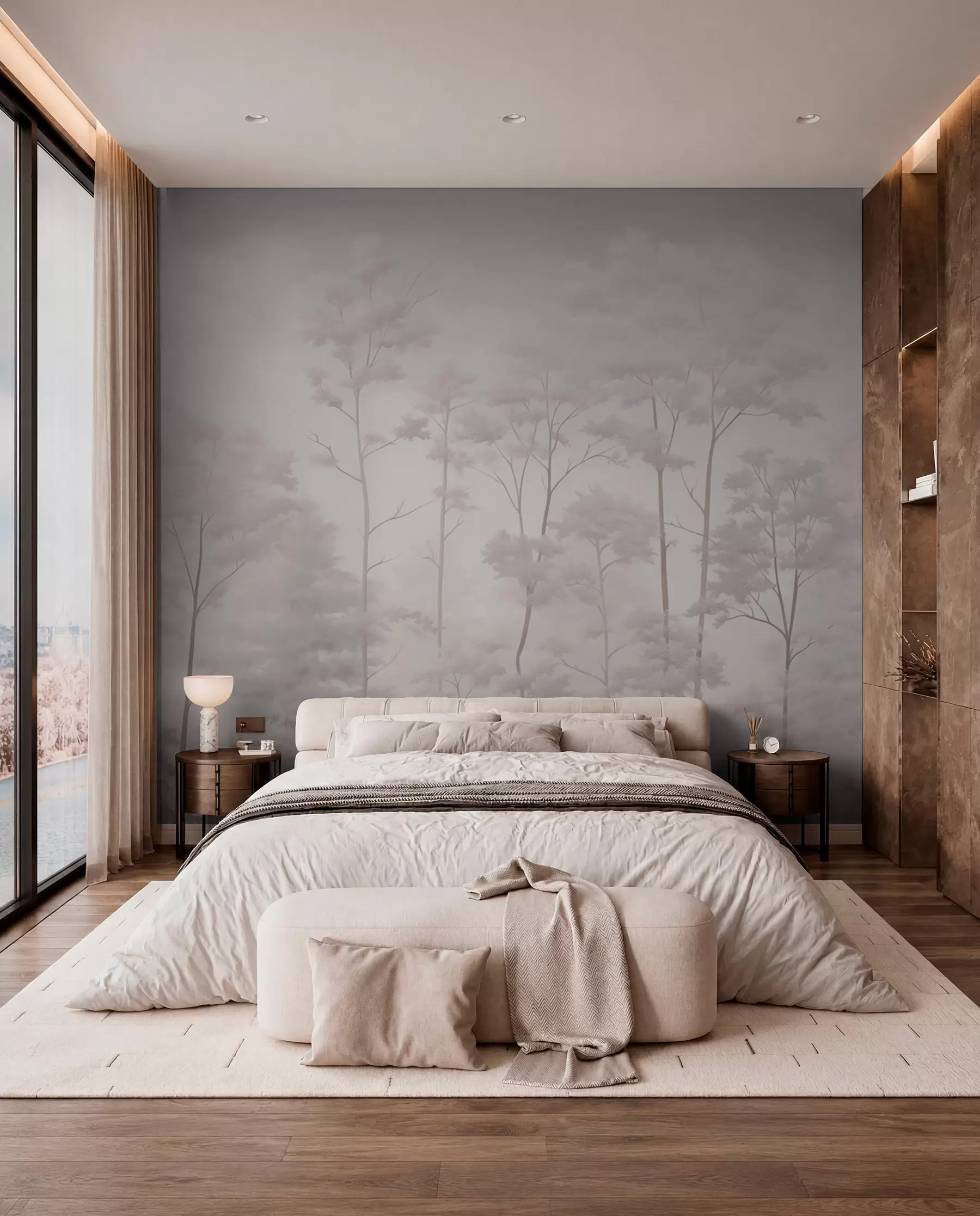 murales de pared Pálidas siluetas del bosque w03525
