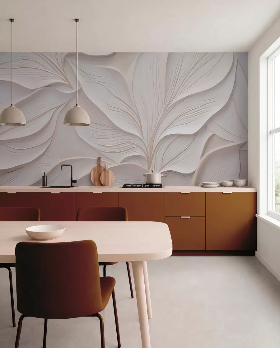 murales de pared Delicado follaje en estilo de bajorrelieve w03520