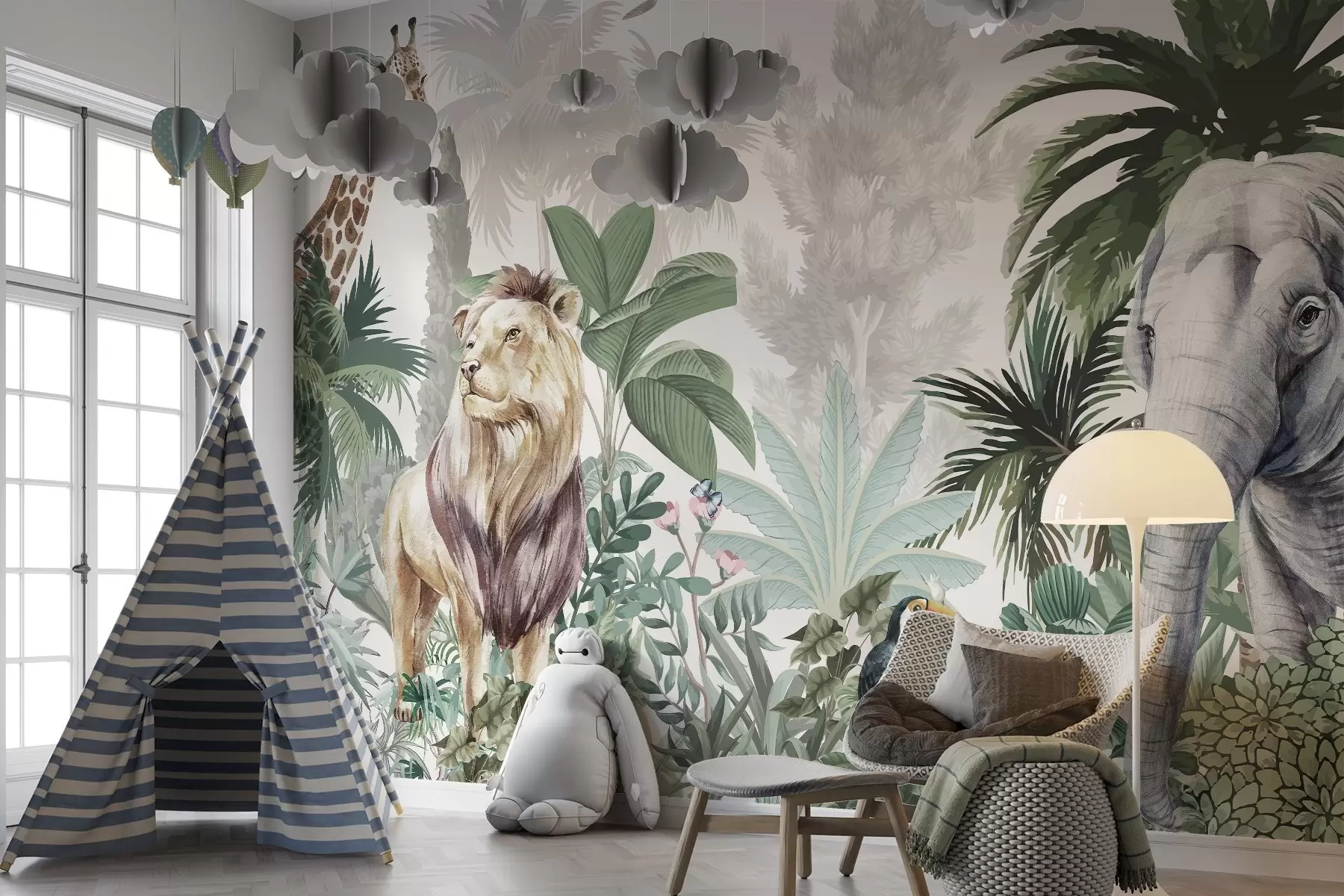 murales de pared Animales africanos entre la vegetación tropical w03537v1