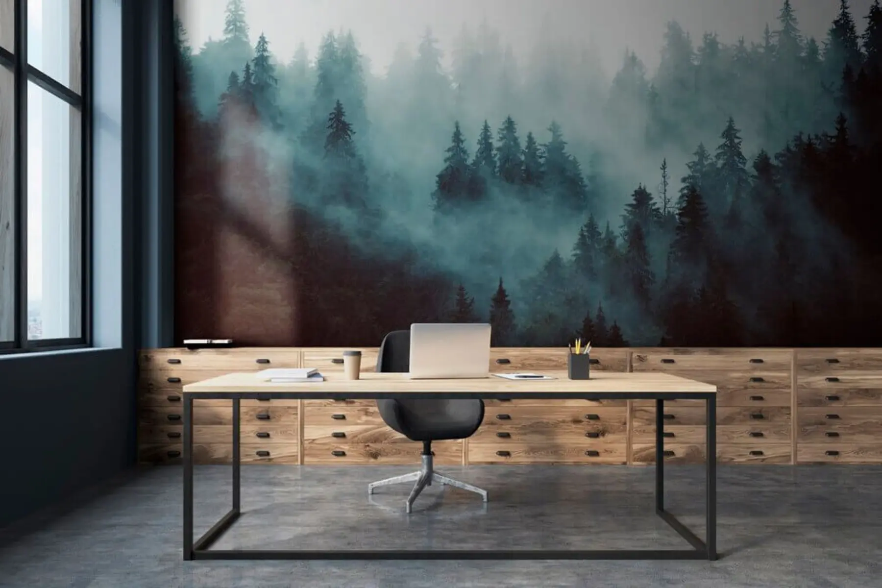 murales de pared Hermoso bosque en la niebla u54118