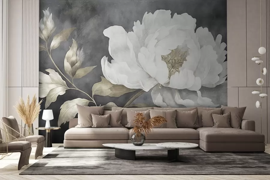 murales de pared Gran flor clara sobre fondo oscuro envejecido w08949