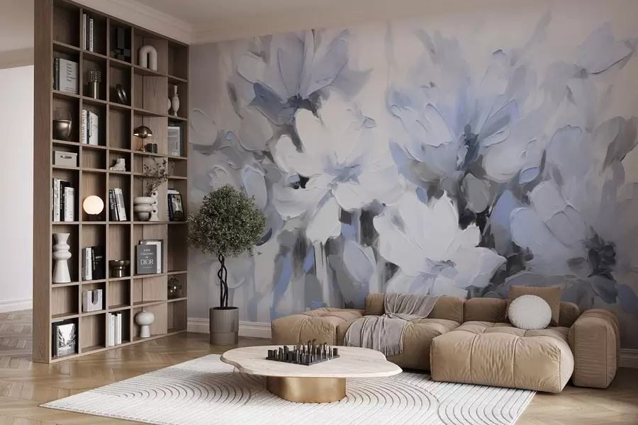 murales de pared Flores abstractas al óleo en tonos suaves w03575v2