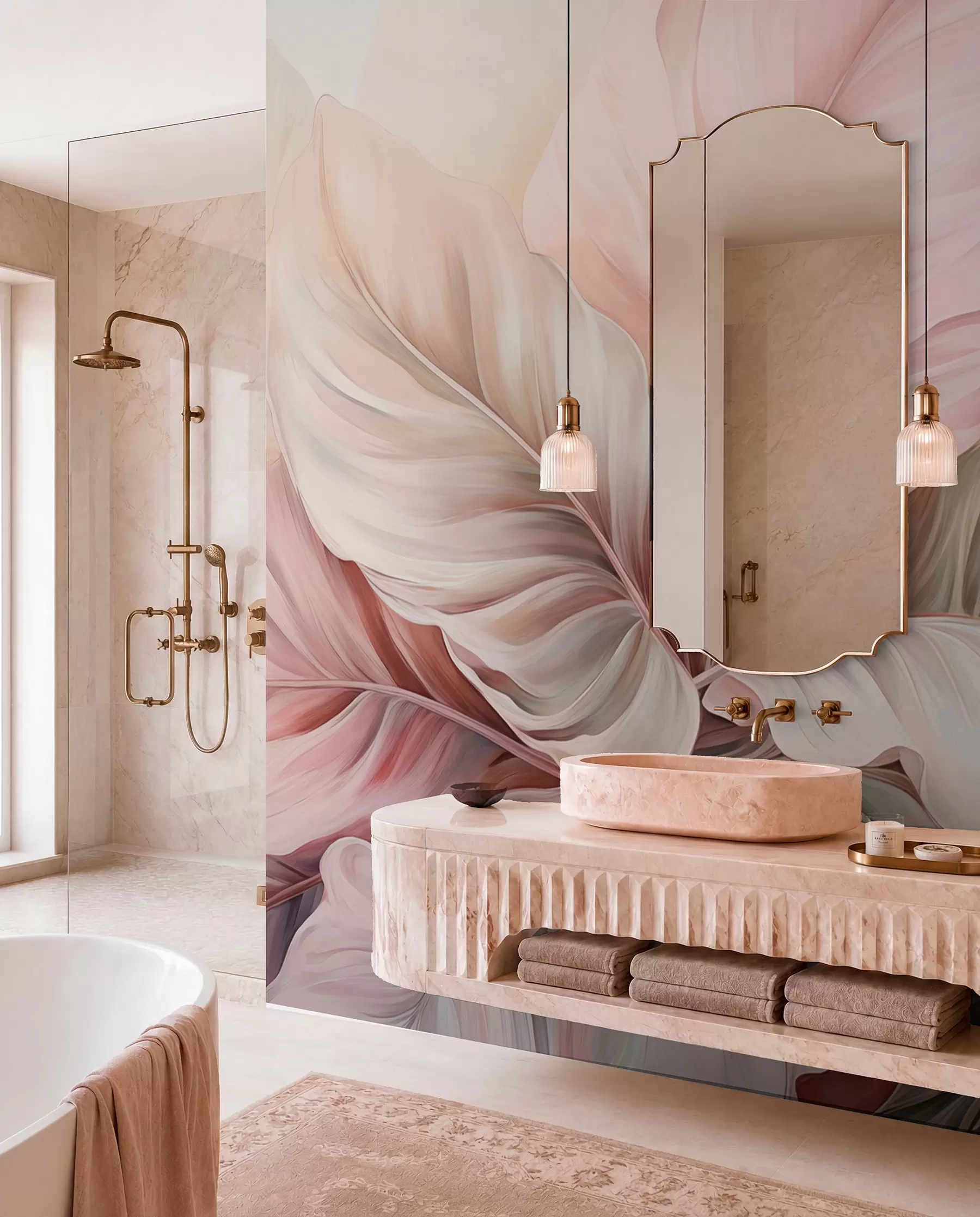 murales de pared Follaje rosa empolvado w03597