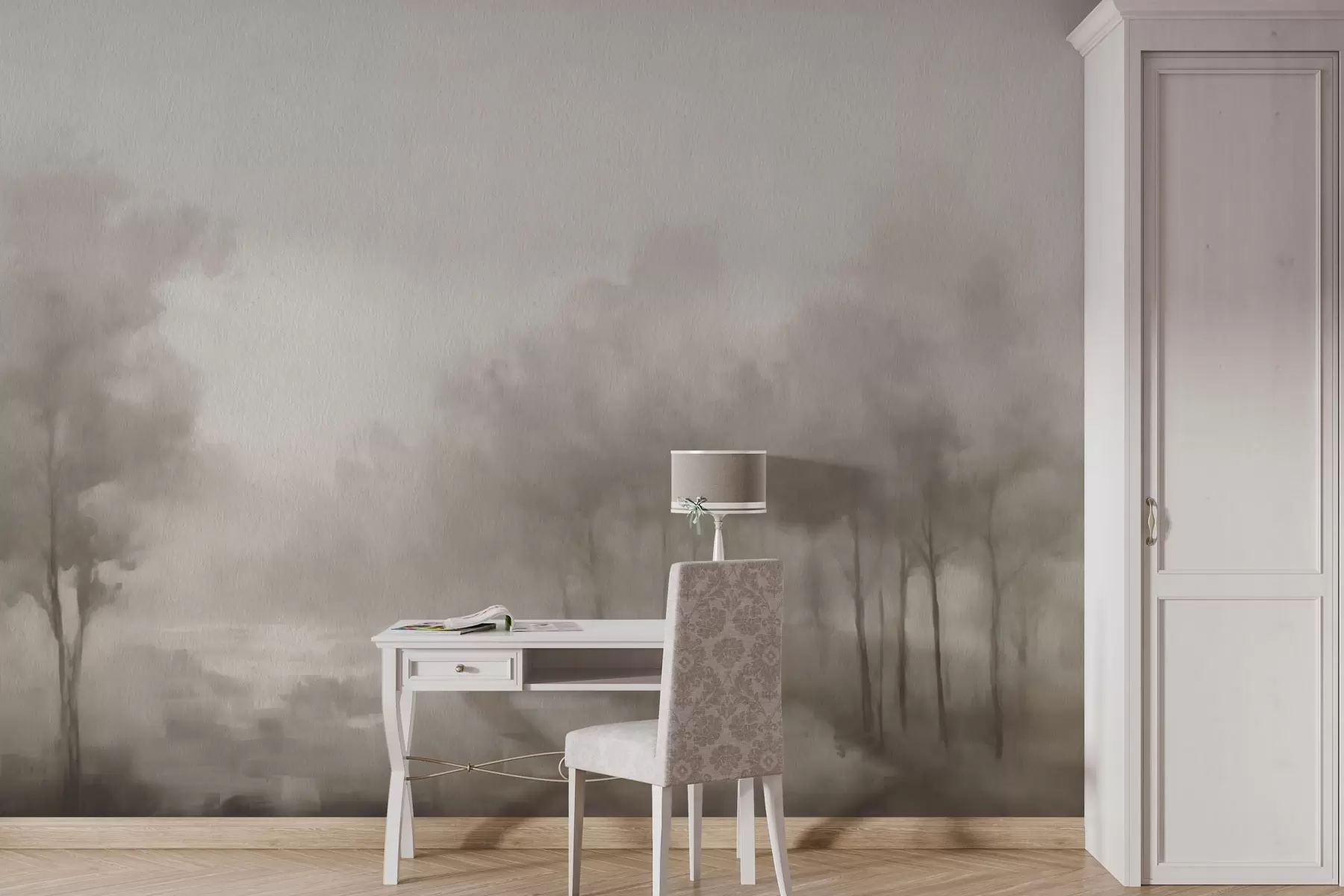 murales de pared Bosque abstracto en tonos grises claros w03596v1