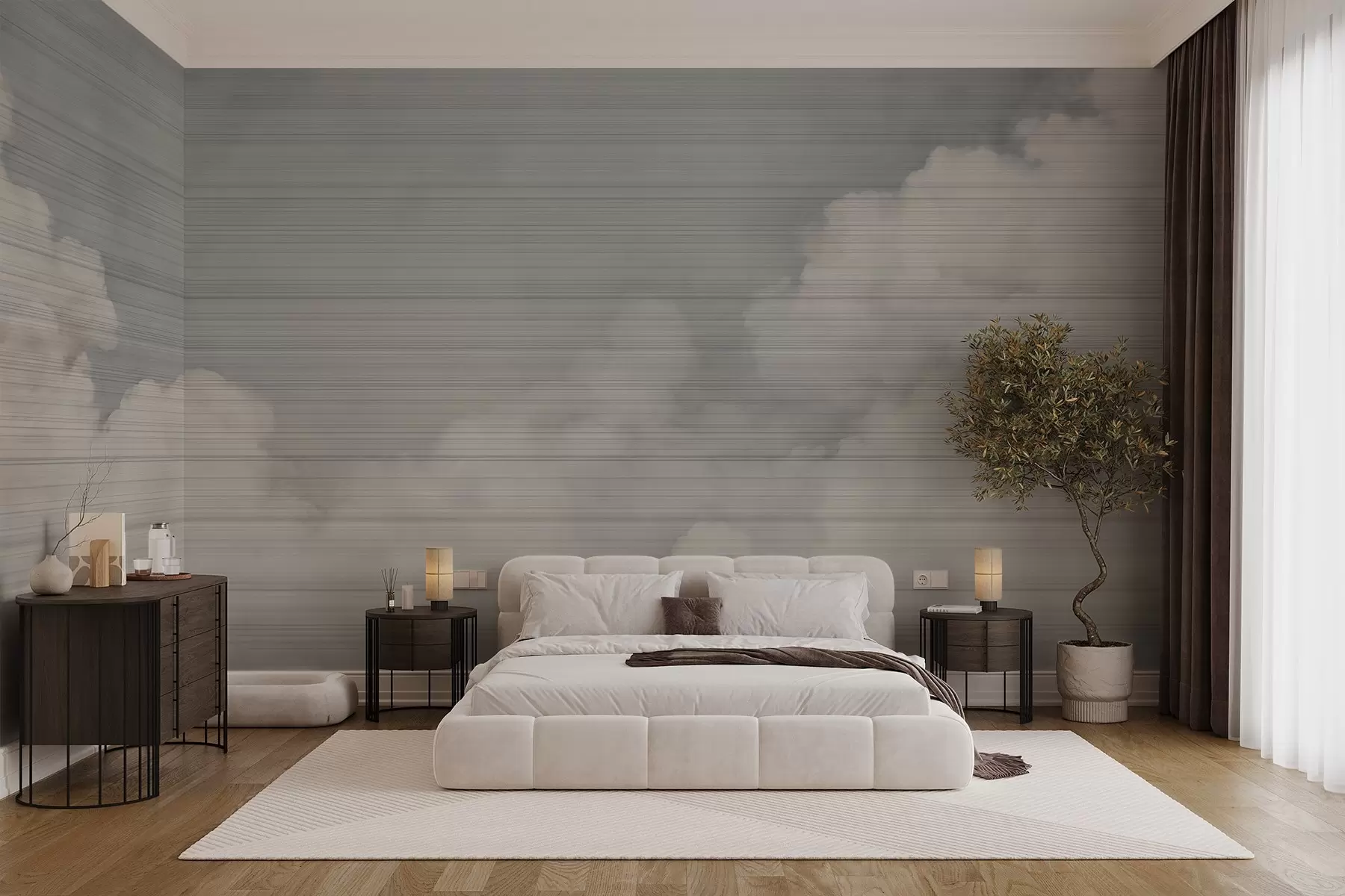 murales de pared Horizonte suave, paisaje nublado en tonos pastel w03630v1