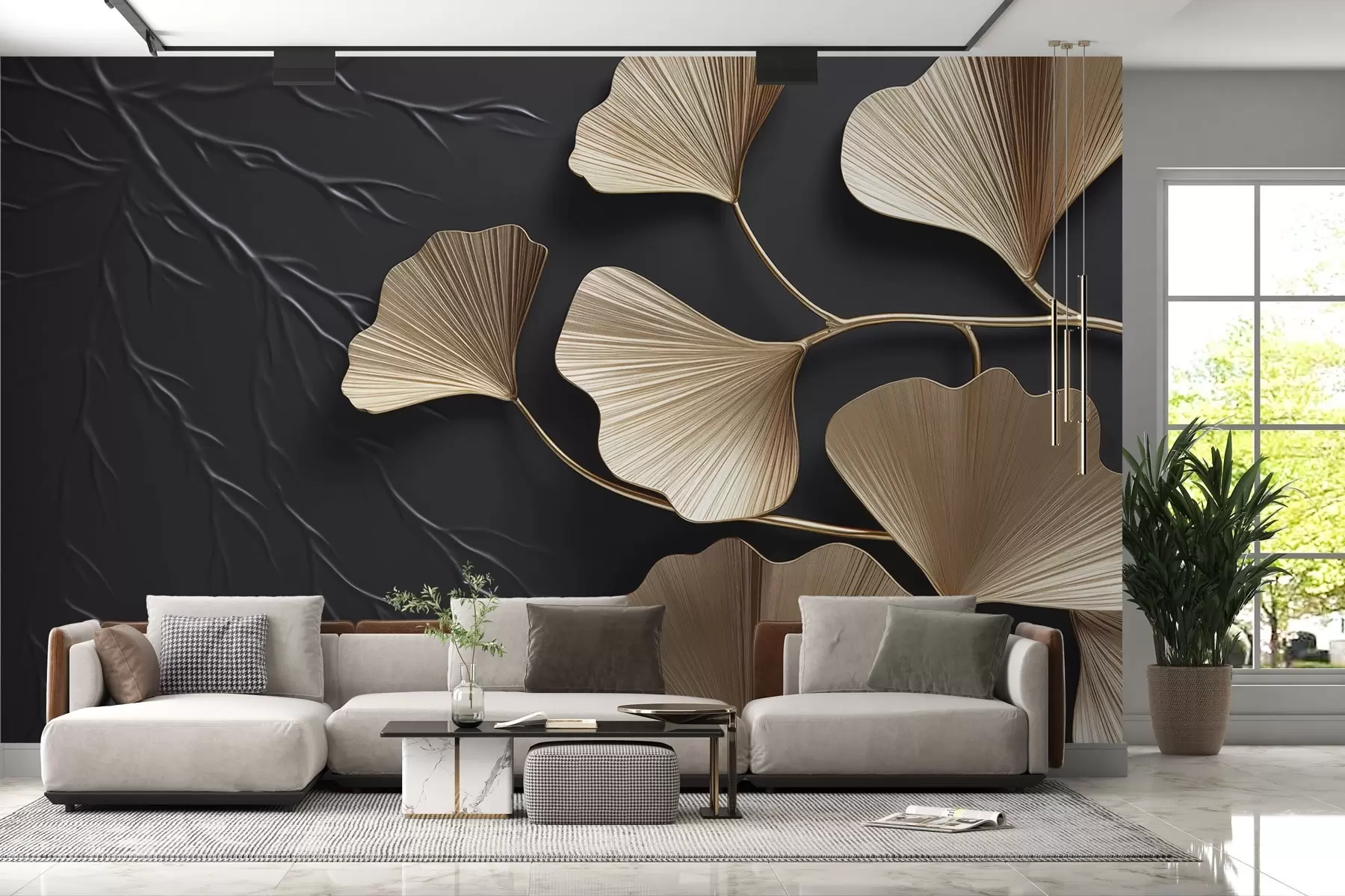 murales de pared Follaje volumétrico en una pared oscura w03650v1