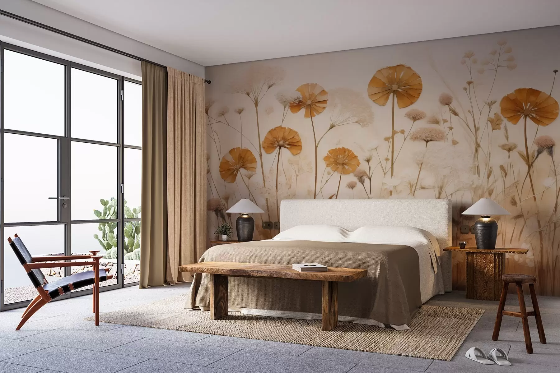 murales de pared Flores silvestres con matices amarillos en tonos cálidos w08994