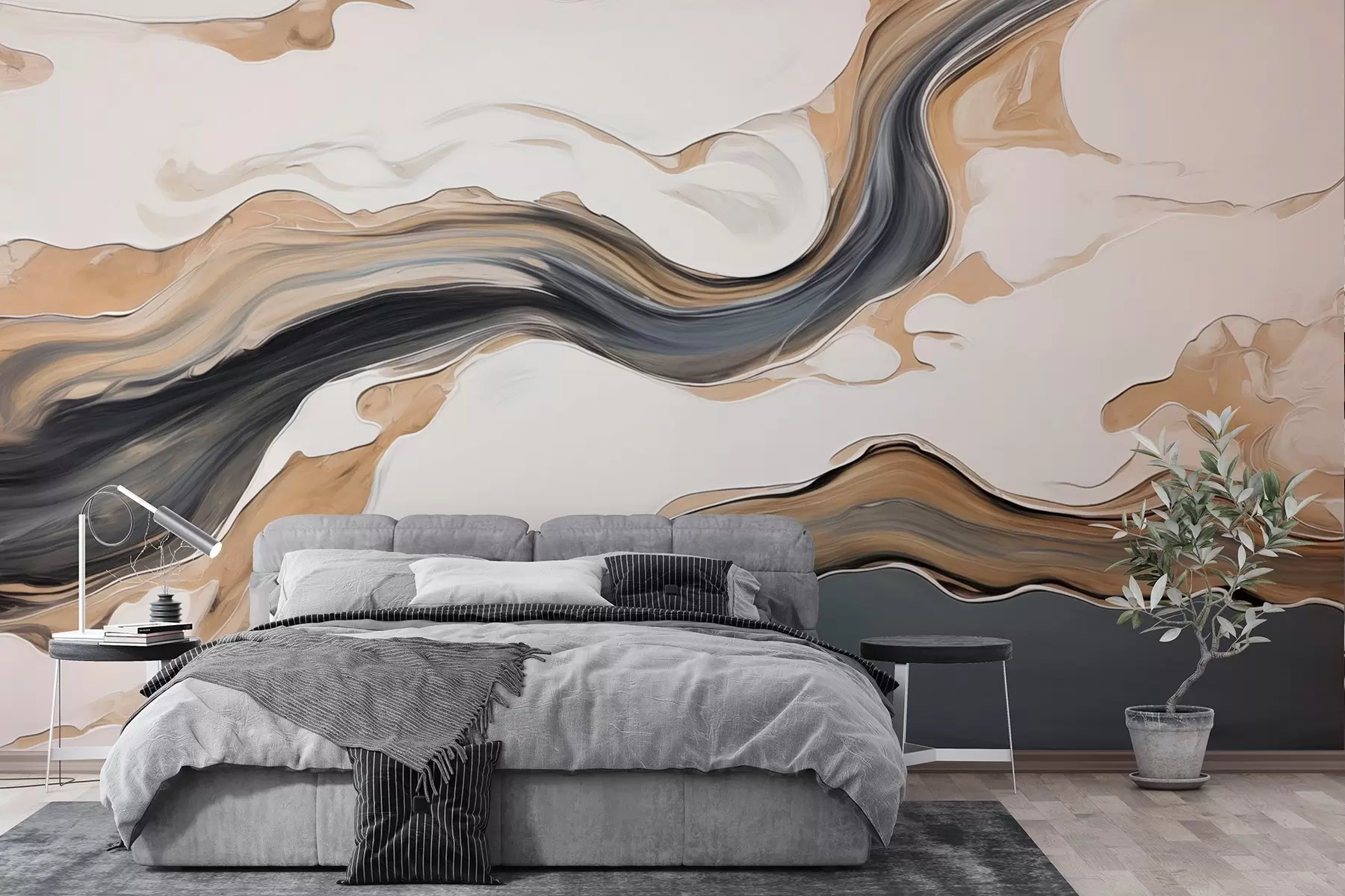 murales de pared Rayas marrón-gris en forma de ondas w09001