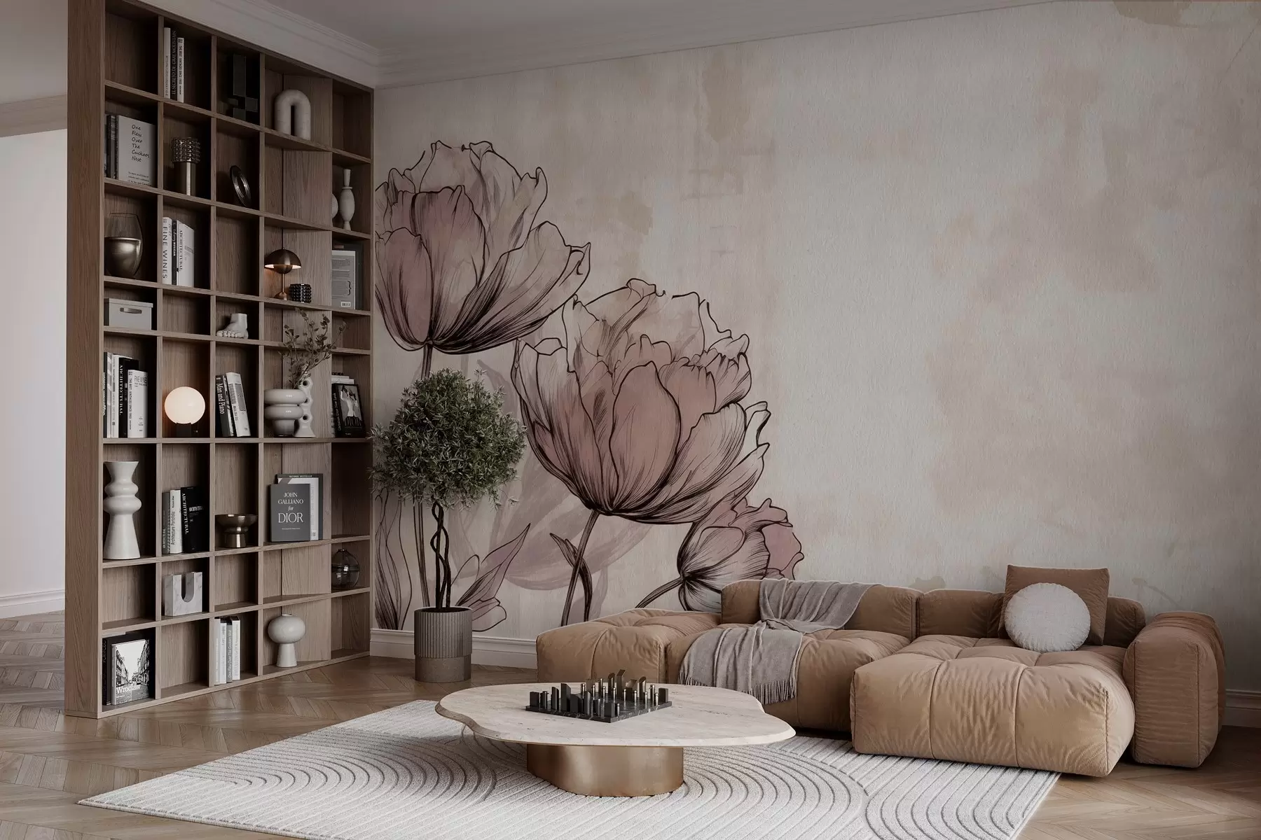 murales de pared Tulipanes pastel con un ligero efecto vintage w03796