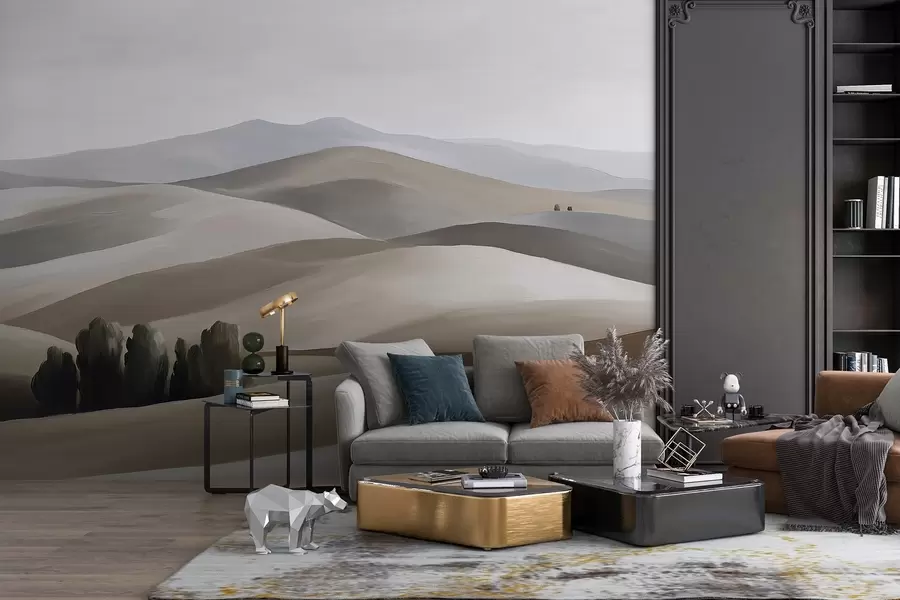 murales de pared Paisajes con árboles, Toscana, colores beige y gris, estilo óleo w03880v1