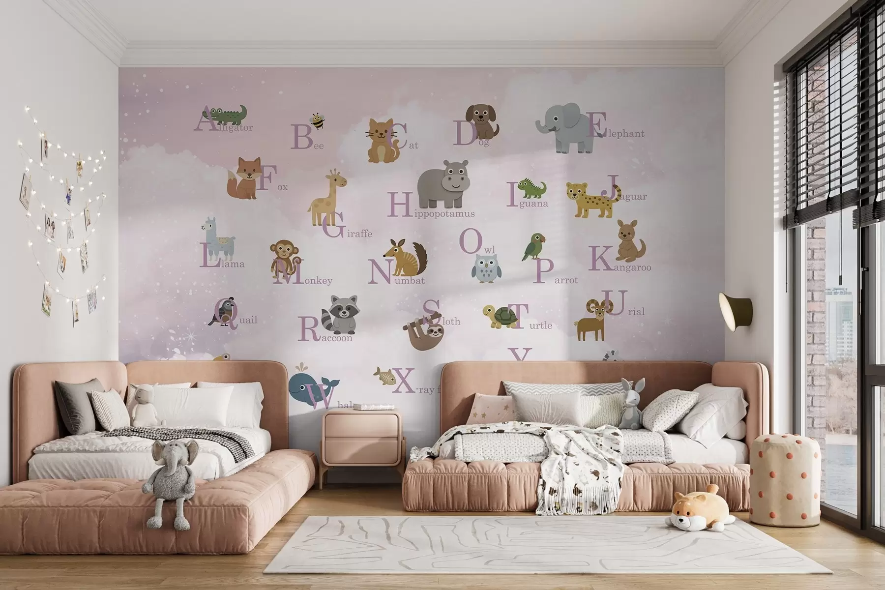murales de pared Alfabeto con letras rosas sobre fondo de cielo w03810