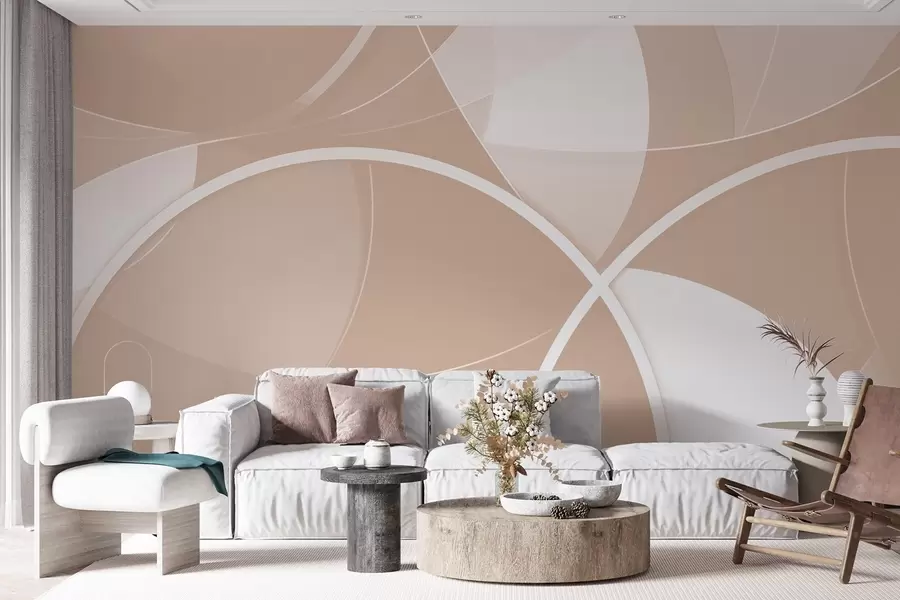 murales de pared Abstracción geométrica en tonos beige y rosa con círculos y semicírculos w09085