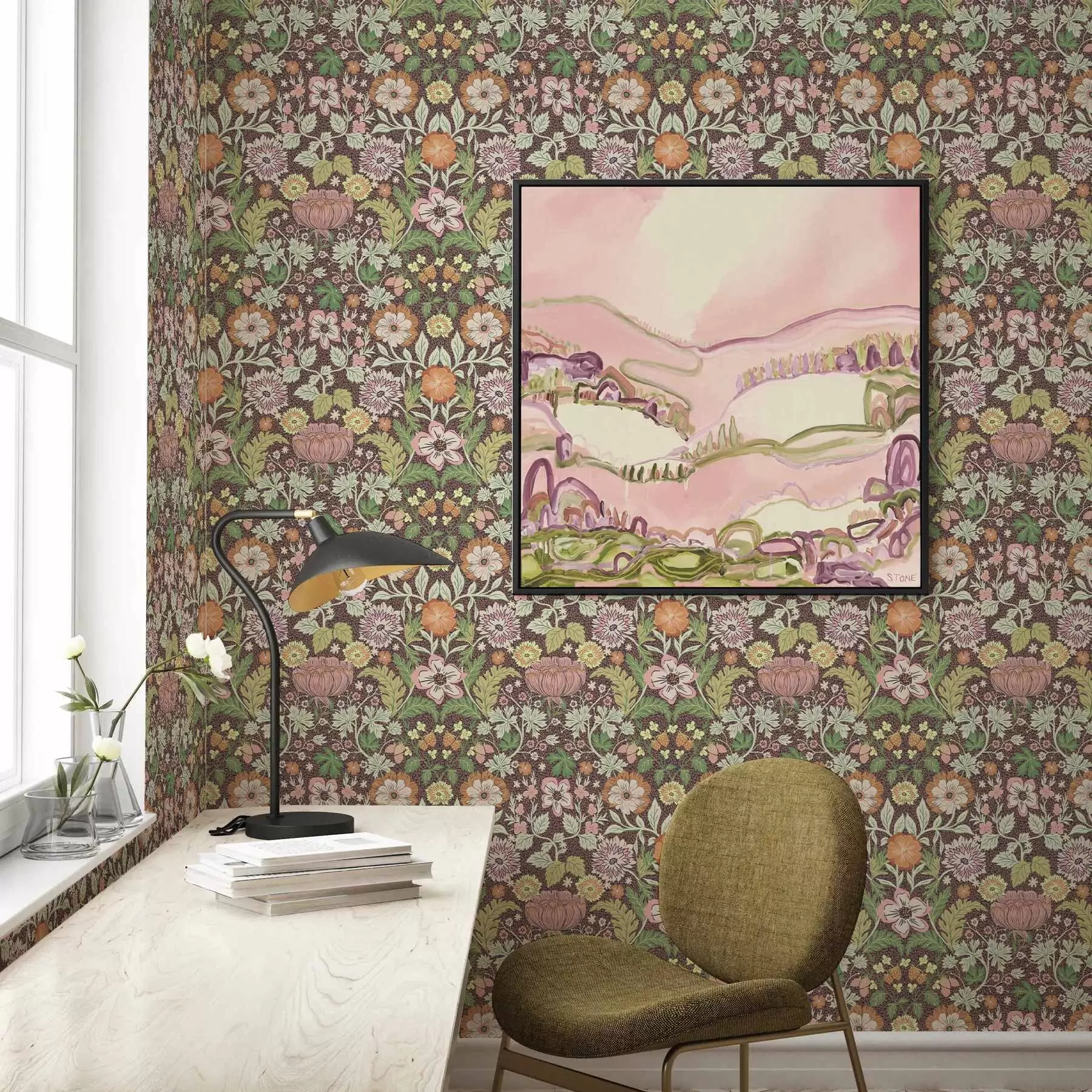 murales de pared Estampado colorido con vegetación y flores a00145v3