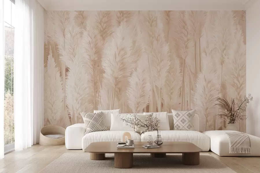 murales de pared Hierba de la Pampa en tonos beige w09126