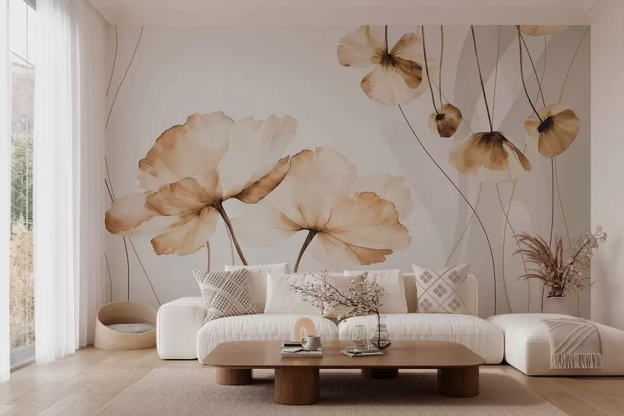murales de pared flores estilo acuarela en tonos marrones w04026