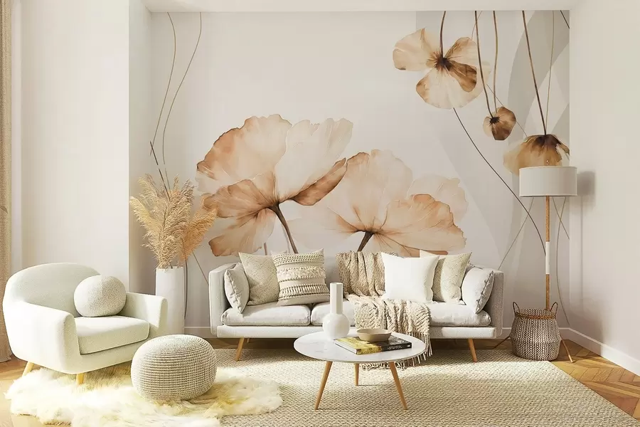 murales de pared flores estilo acuarela en tonos marrones w04026