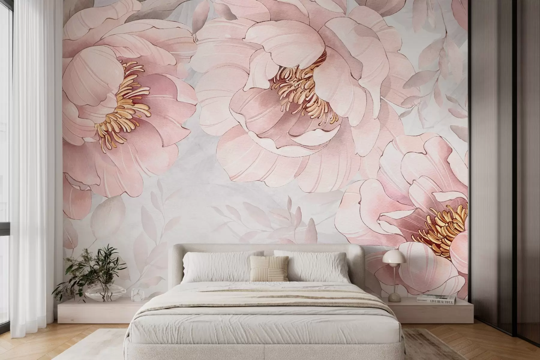 murales de pared Peonías imitación acuarela w03932