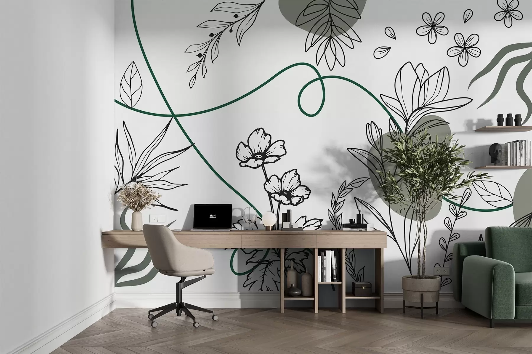 murales de pared Contorno floral boho w04082