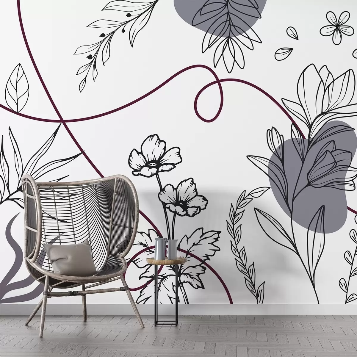 murales de pared Contorno floral boho w04082v1