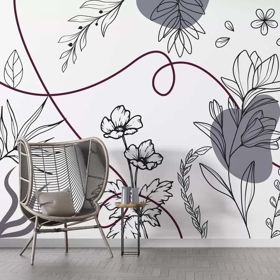 murales de pared Contorno floral boho w04082v1