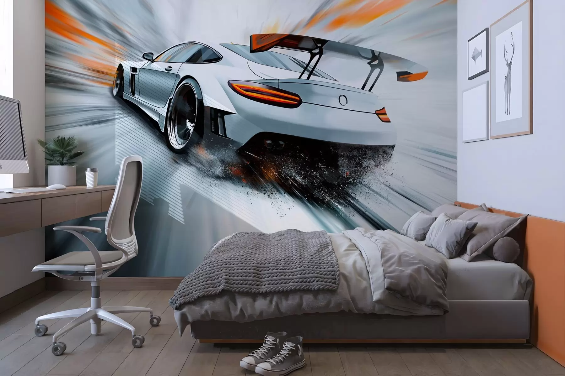 murales de pared un deportivo dinámico que surca el espacio w04074