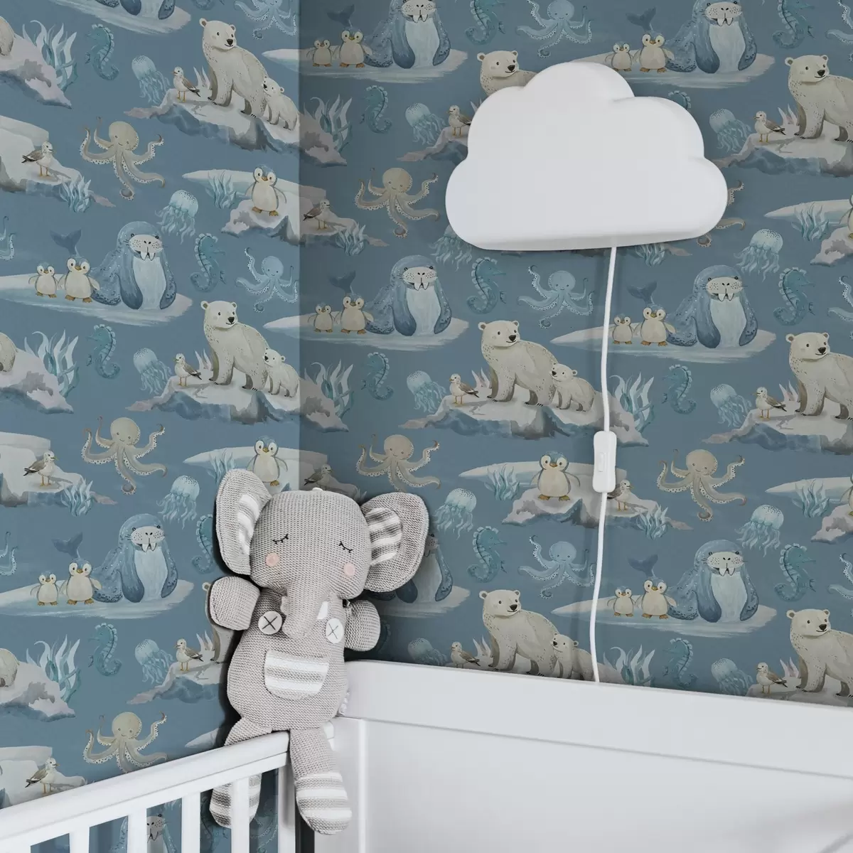 Papel pintado Animales del Ártico en estilo acuarela para la habitación de los niños a00137